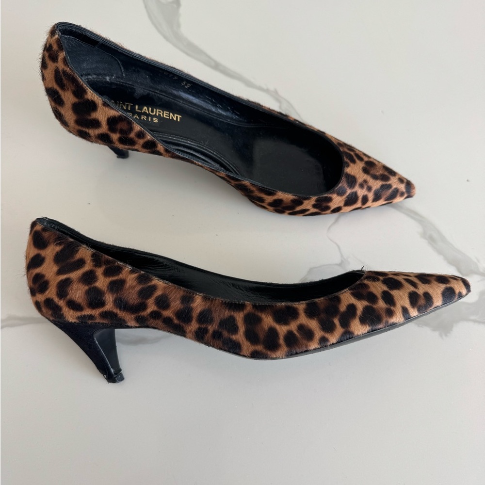 Saint Laurent Brown and Black Leopard Print Heels - Picture 5 of 14